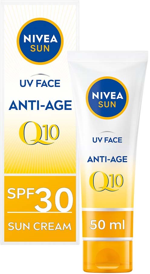 Nivea Sun UV Face Anti-Age krem do opalania z SPF 30 i Q10, 50 ml. Do codziennego użytku.