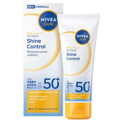 Nivea Sun Sonnencreme mit SPF 50+ für Gesicht, reduziert Poren, bekämpft Akne und bietet hohen UV-Schutz, atmungsaktiv.