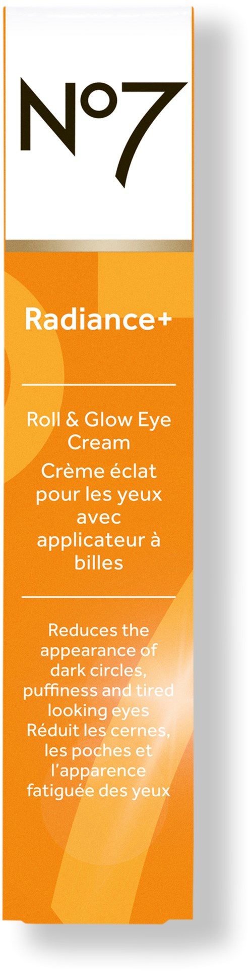 Een doosje No7 Radiance+ oogcrème tegen donkere kringen en vermoeide ogen.