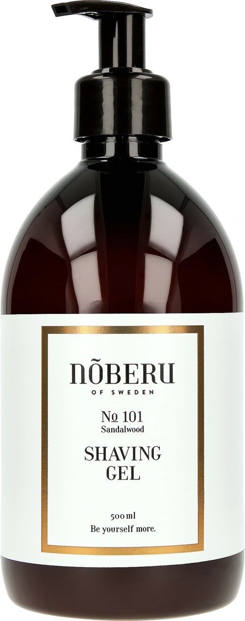 Dark brown bottle with a black pump, label shows brand 'NÖBERU' and scent 'Sandalwood'.