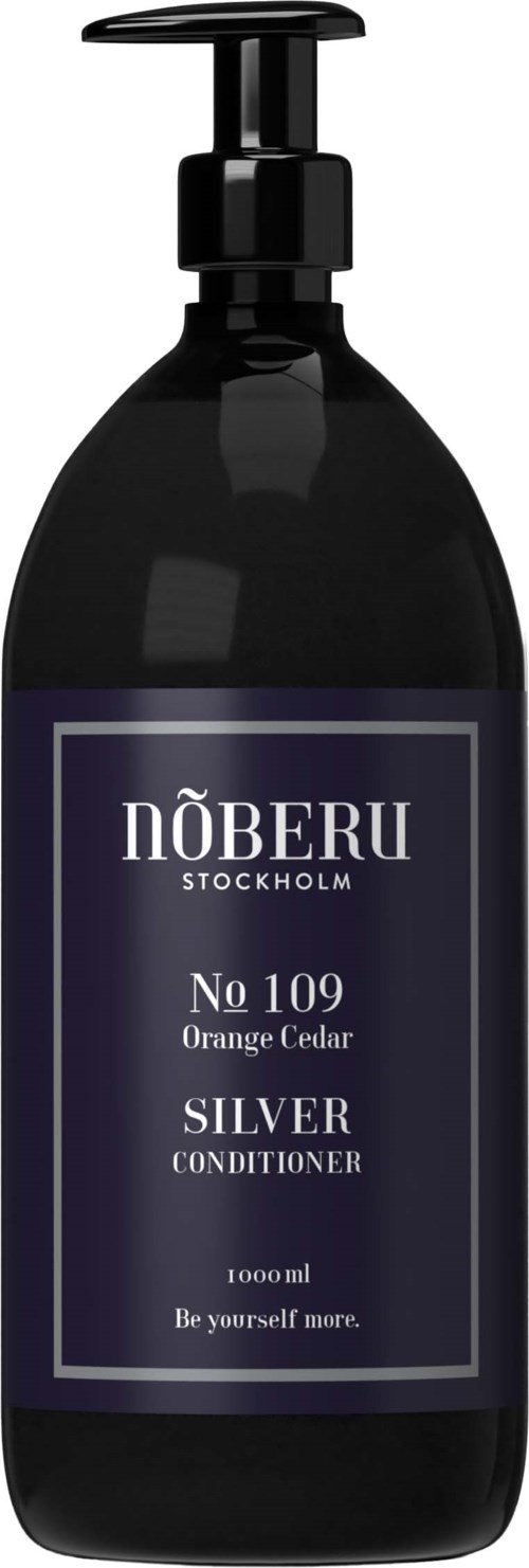 Mustavuo pumbulla, etiketti sanoo NOberu Stockholm, Nro 109 Orange Cedar, hopea hoitoaine.
