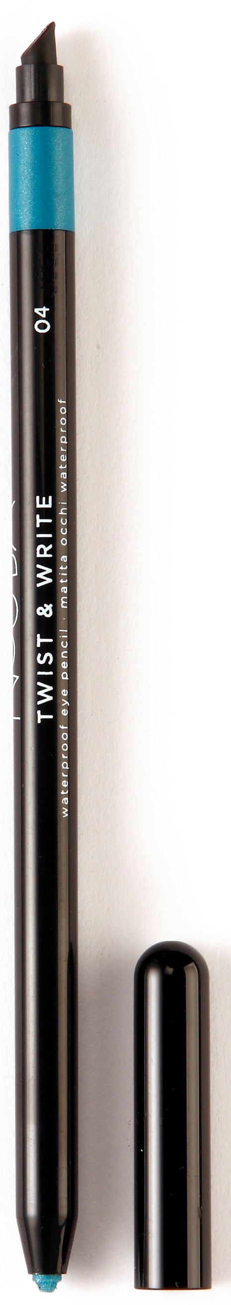 A black pen with a blue grip and cap. The pen's cap is removed and placed beside it.