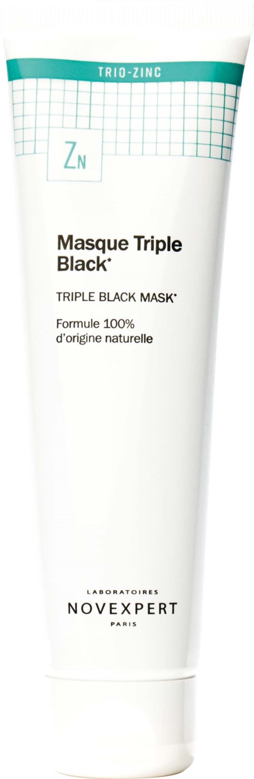 Eine weiße Tube mit blauer und schwarzer Schrift, als Triple Black Maske für Hautpflege gekennzeichnet.