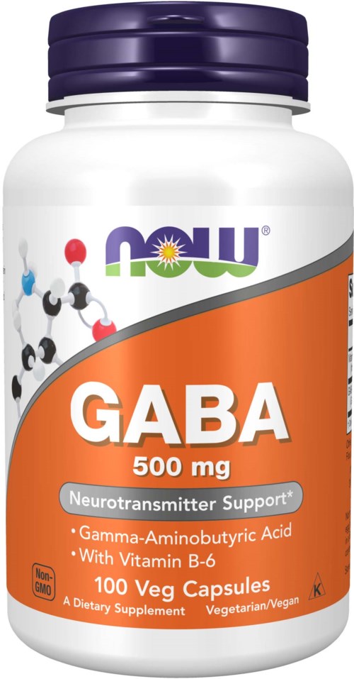 GABA-tillförselflaska med 500 mg, innehåller gamma-aminosmörsyra, vitamin B-6, 100 kapslar, vegetariska, veganska.