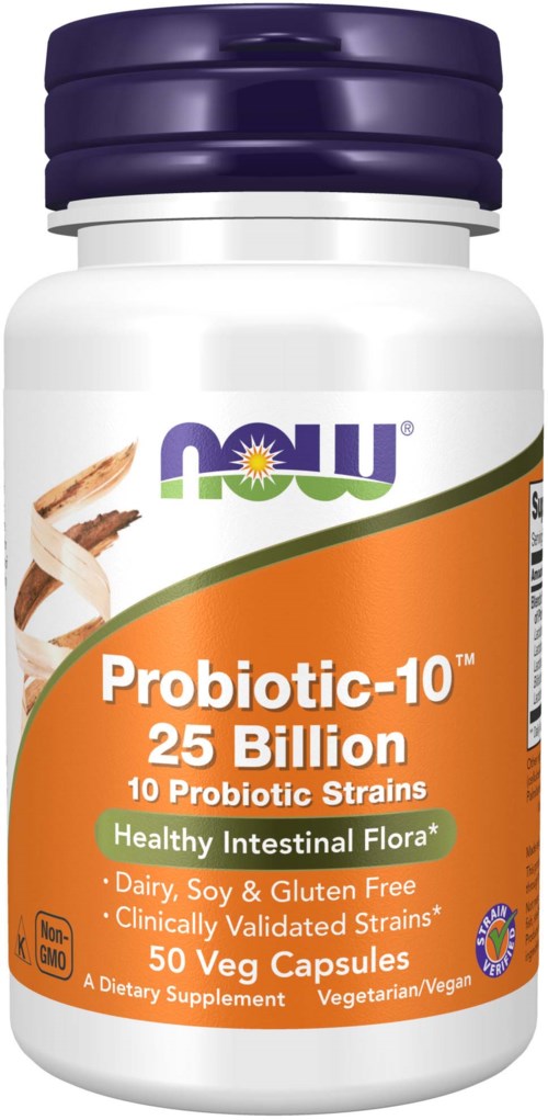 Förpackning med probioticokapslar som visar produktdetaljer och fördelar.