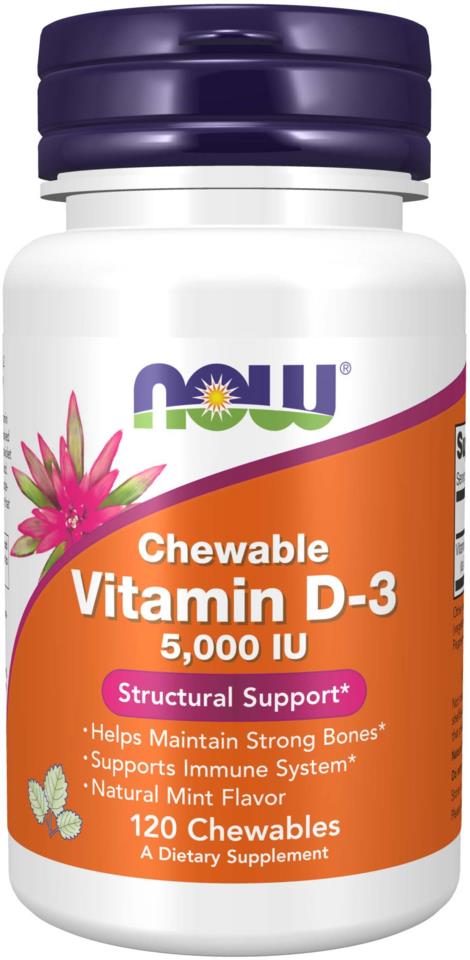NOW Vitamin D-3 5000 Iu 120 Tuggtabletter