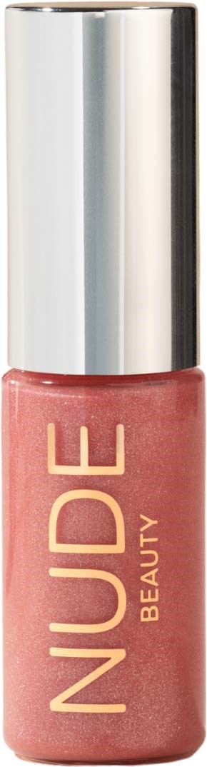 Een roze nagellakfles met gouden letters en een glanzende zilveren dop.