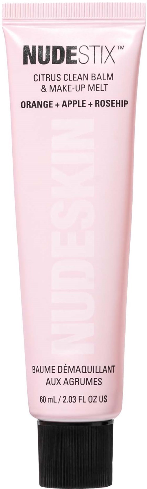 En rosa tub av Nude Stix citrusrengöring med ingredienser som apelsin, äpple och nypon, 60 ml.