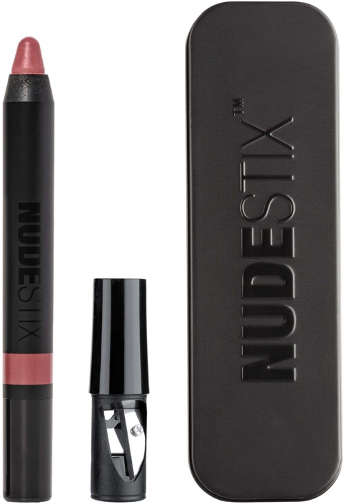 Eine schwarze Make-up-Box, ein rosa Lippenstift und ein schwarzer Lippenstift mit Logo.