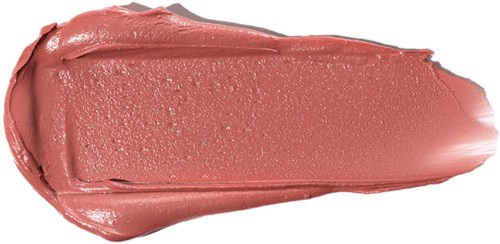 Ein Farbklecks rosa Lippenstift mit glänzender, glatter Textur und leicht unregelmäßigen Kanten.