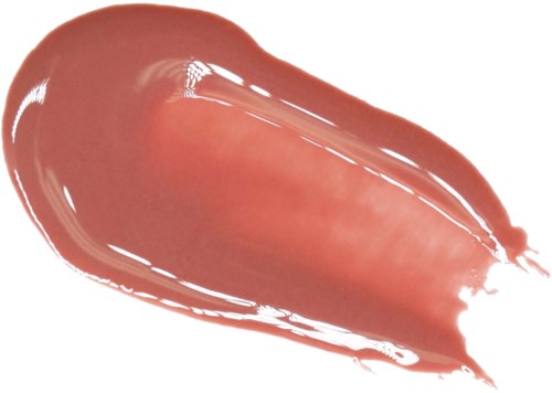 Ein Fleck aus pink-rotem Make-up oder Lipgloss mit glänzender Oberfläche auf weißem Hintergrund.