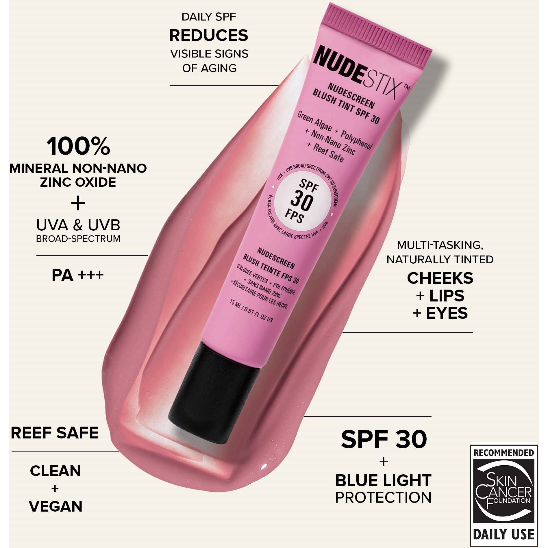 Nudestix Nudescreen Blush Tint SPF 30 Sunset Rose (obrázok 6)