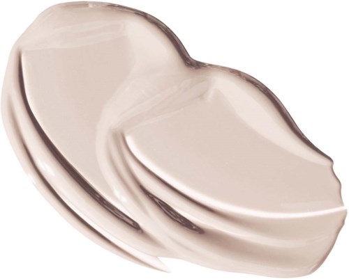 Kräm eller lotion som är utbredd på en yta, med en slät, glänsande textur och mjuk färg.
