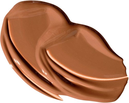 En glänsande, brun makeup- eller hudvårdskräm i en rund form med slät, glänsande yta.