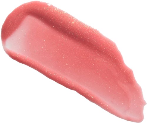 Pink gel with sparkles, spread out on a surface, smooth and shiny.