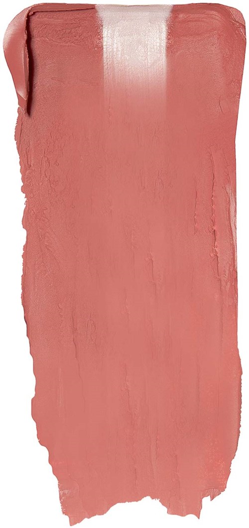Ein senkrechter rechteckiger Fleck aus rosa-farbener Persikofarben mit unebenen Kanten und einer kleinen Faltung an der Oberseite.