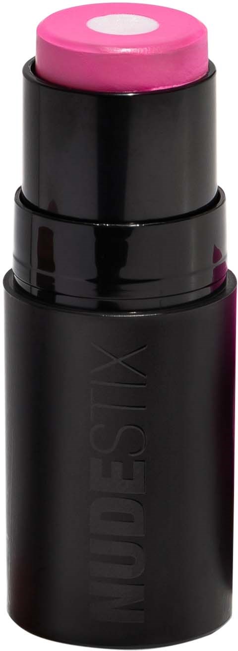 Ein schwarzer Lippenstiftstift mit einem hellrosa Lippenstiftspitze an der Spitze.