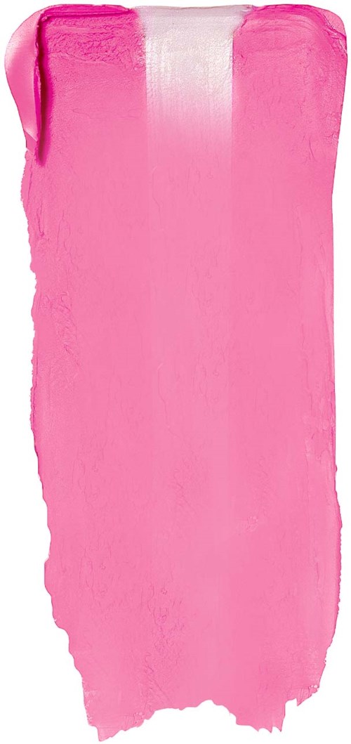 Ein großer, pinker Make-up- oder Lipgloss-Behälter mit abgerundetem Oberteil. Es hat eine glänzende, glatte Oberfläche und einen weißen Streifen.