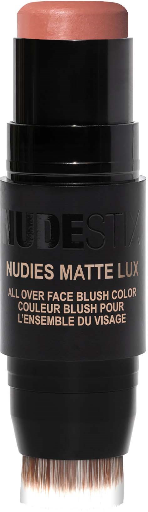 Meikkipuikko, jossa beige huulipuna ja alalaidassa sivellin, merkitty NDIES MATTE LUX.