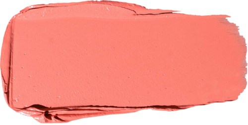 Ein dicker, rosa Korallen-Lippenstift-Streifen auf einem weißen Hintergrund.