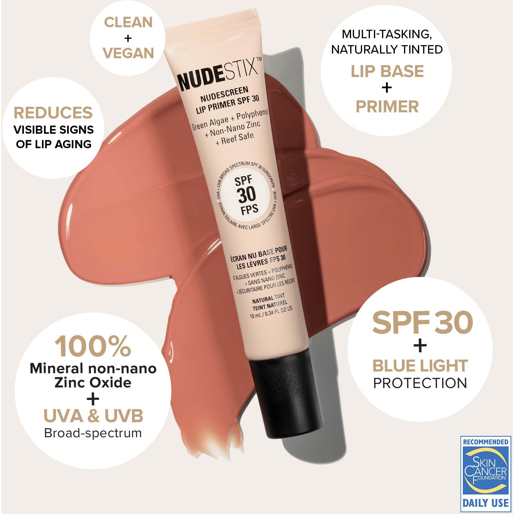 Nudestix Nudscreen SPF 30 Lip Primer- Natural (obrázok 7)