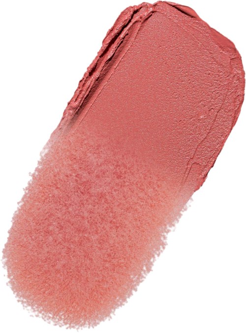 Ein pfirsichfarbiger Make-up- oder Rouge-Probe mit glatter, strukturierter Oberfläche und glänzendem Finish.
