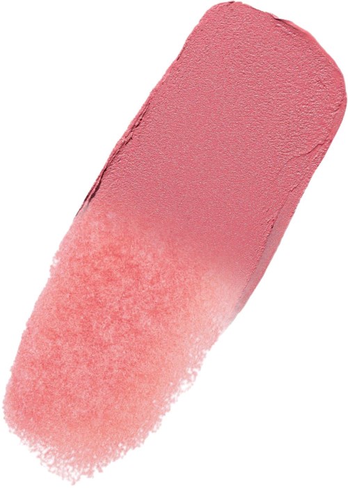 Ein rosafarbener Make-up-Schwamm mit abgerundeter Oberseite und breiter Basis, beim Drücken entsteht ein Rouge-Effekt.