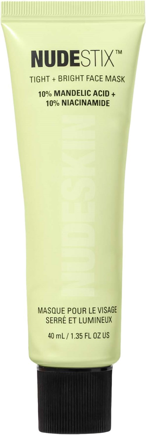 En ljusgrön tub med svart lock, märkt 'NUDESTIX', som innehåller en ansiktsmask med mandelsyra och niacinamide.