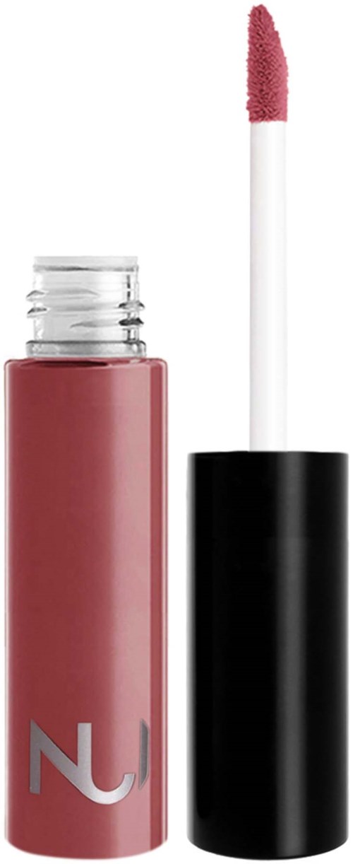 Läppglans i rosa med svart lock och vit applikatorstav.