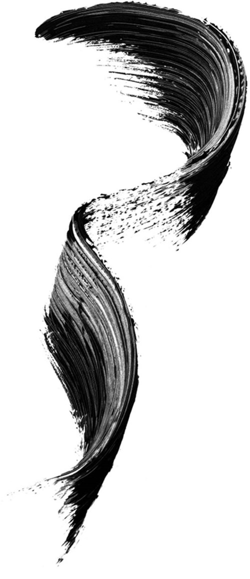 A black and white abstract brush stroke design forming a swirl or wave shape.