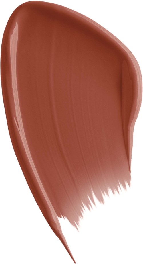 A brownish makeup brush stroke on a white background. The stroke is wide at the top and narrow at the bottom.