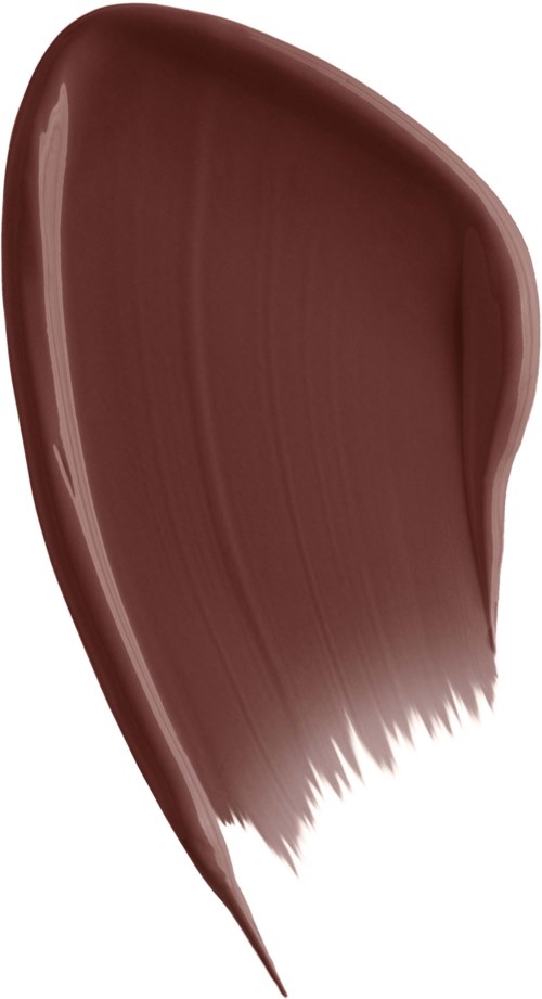 A large, curved brush stroke of brownish-red color on a white background.