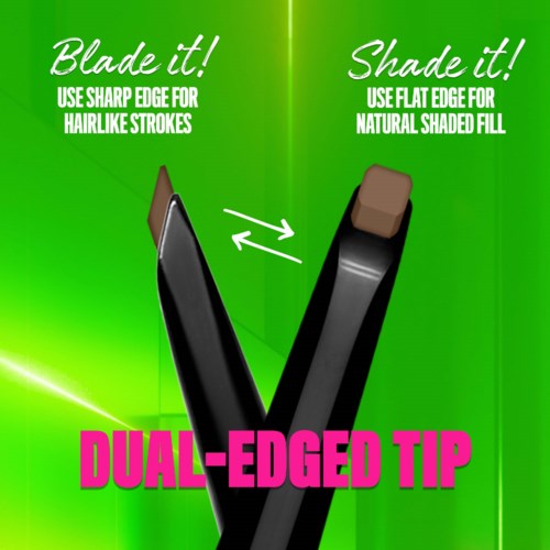 Dual-edged tip with one side for sharp strokes and the other for shaded fill.