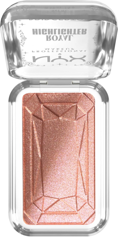 A rectangular pink blush with a geometric pattern in a clear plastic case.