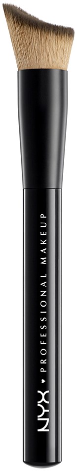 En professionel makeup-børste med sort håndtag og beige børster, mærket 'NYX PROFESSIONAL MAKEUP'.