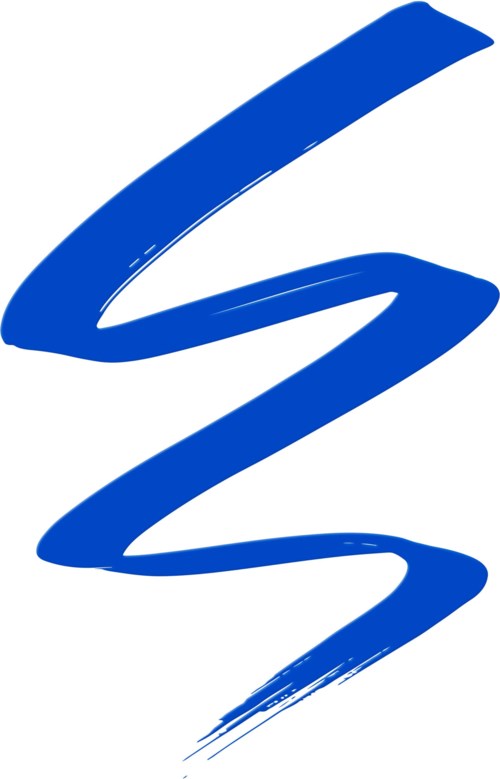 Niebieski stylizowany kształt Z, wygląda jak pociągnięcie pędzla lub logo.