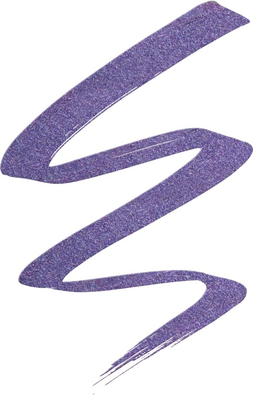 En lila glitterzigzag på vit bakgrund.