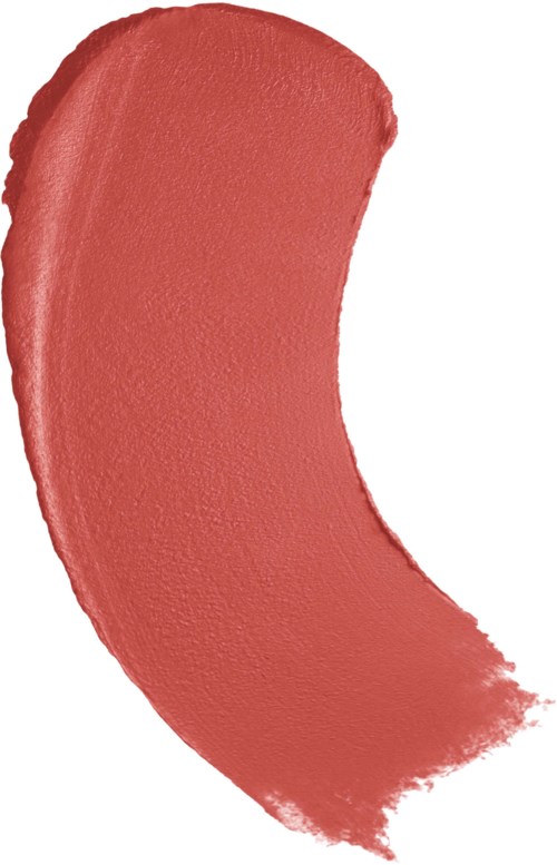 En bred, böjd penseldrag av korallrosa färg med texturerade kanter.