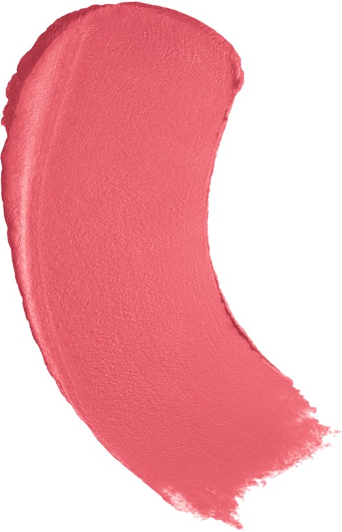 Ett rosa, kurvat läppstiftskikt på vit bakgrund.