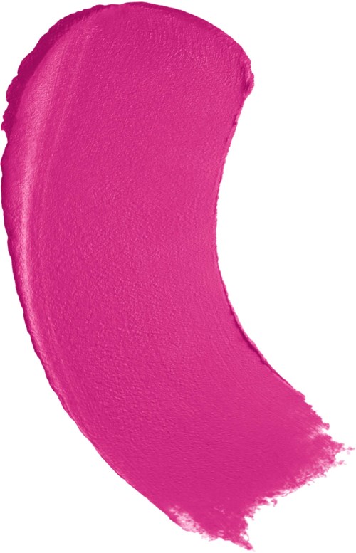 Ein kräftiger, rosa Pinselstrich in Form eines Halbmonds oder Kommas mit ungleichmäßigen Rändern.