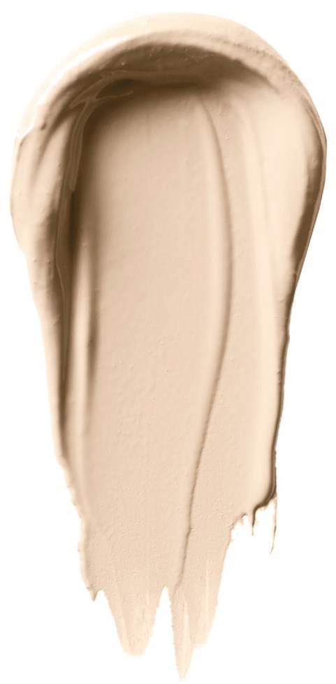 Ett beige penseldrag med släta, flytande linjer på en vit bakgrund.