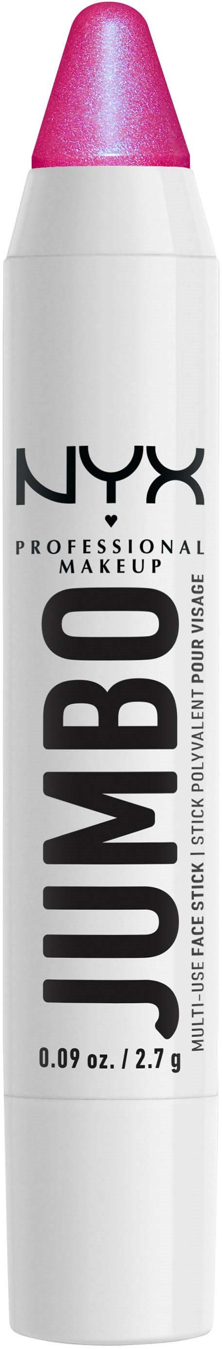 Een witte make-uppenSTIFTE met roze punt, gelabeld NYX Professional Makeup Jumbo, 0,09 oz.
