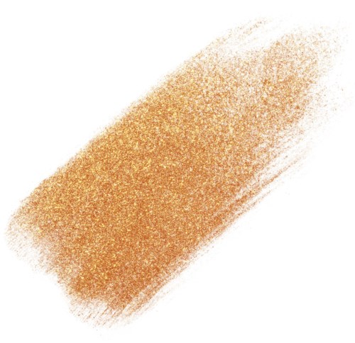 Een goudkleurige make-up kwaststreek op een witte achtergrond.
