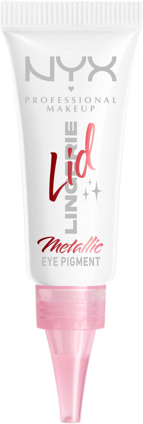 Tub med NYX Liquid Lid Metallic Eye Pigment med rosa lock och vit kropp.