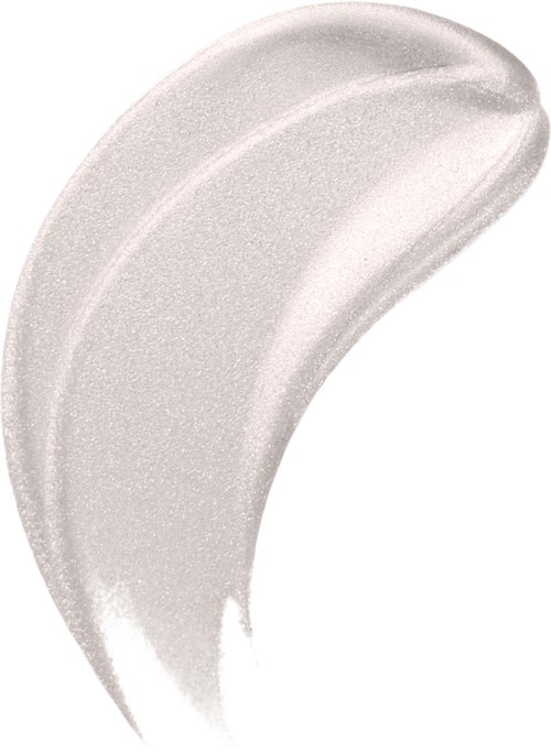 Ett drag av skimrigt silver ögonskugga eller highlighter med en slät, böjd form.