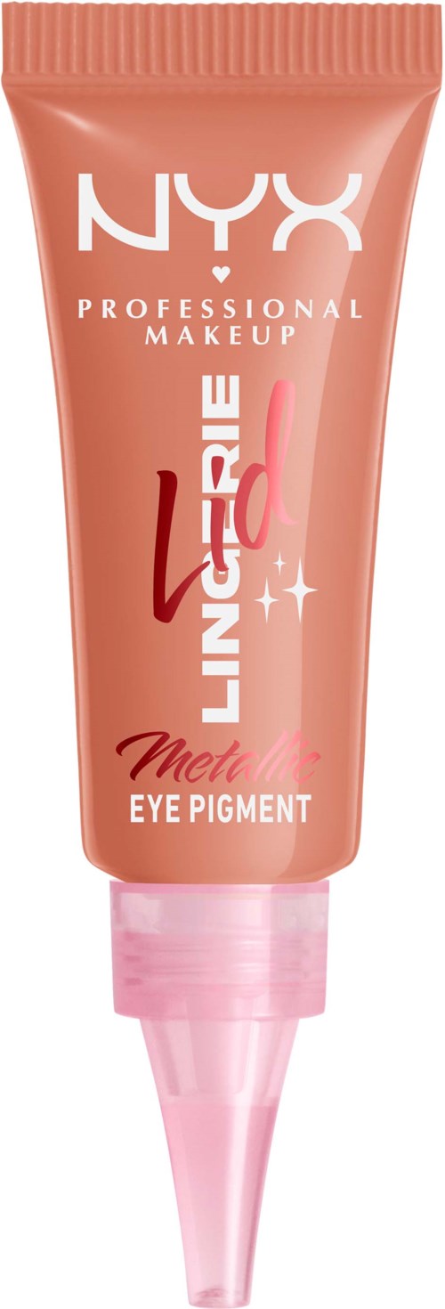 NYX Lingerie Me Up ögonpigment i ett peachy rosa rör med vit och röd text.