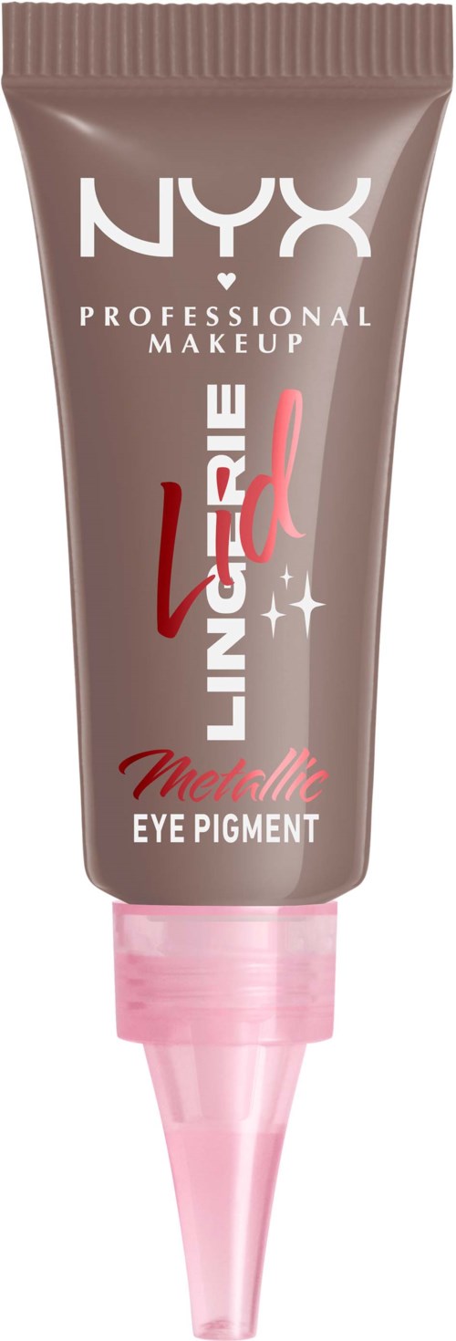 Rör av NYX professionell makeup Long Facial eye pigment med rosa applikatorspets.