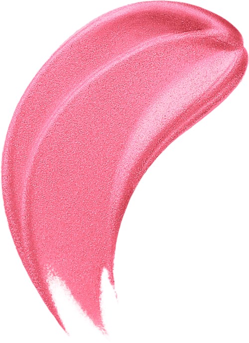 En prov på rosa glansig läppstift, visar slät textur och glänsande yta.