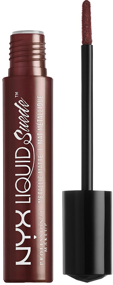 En brun flytande läppstift i ett rör med appliceringsvamp, märkt NYX LIQUIDSembla.