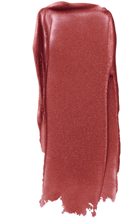 En provbit av glansigt, rosa-rött läppstift med slät yta och ojämna kanter.